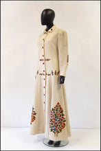 Antique Arts and Crafts Cream Embroidered Wool Maxi Coat