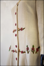 Antique Arts and Crafts Cream Embroidered Wool Maxi Coat