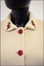 Antique Arts and Crafts Cream Embroidered Wool Maxi Coat