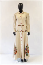 Antique Arts and Crafts Cream Embroidered Wool Maxi Coat