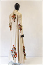 Antique Arts and Crafts Cream Embroidered Wool Maxi Coat
