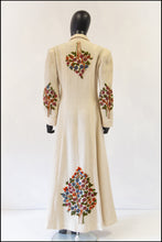 Antique Arts and Crafts Cream Embroidered Wool Maxi Coat
