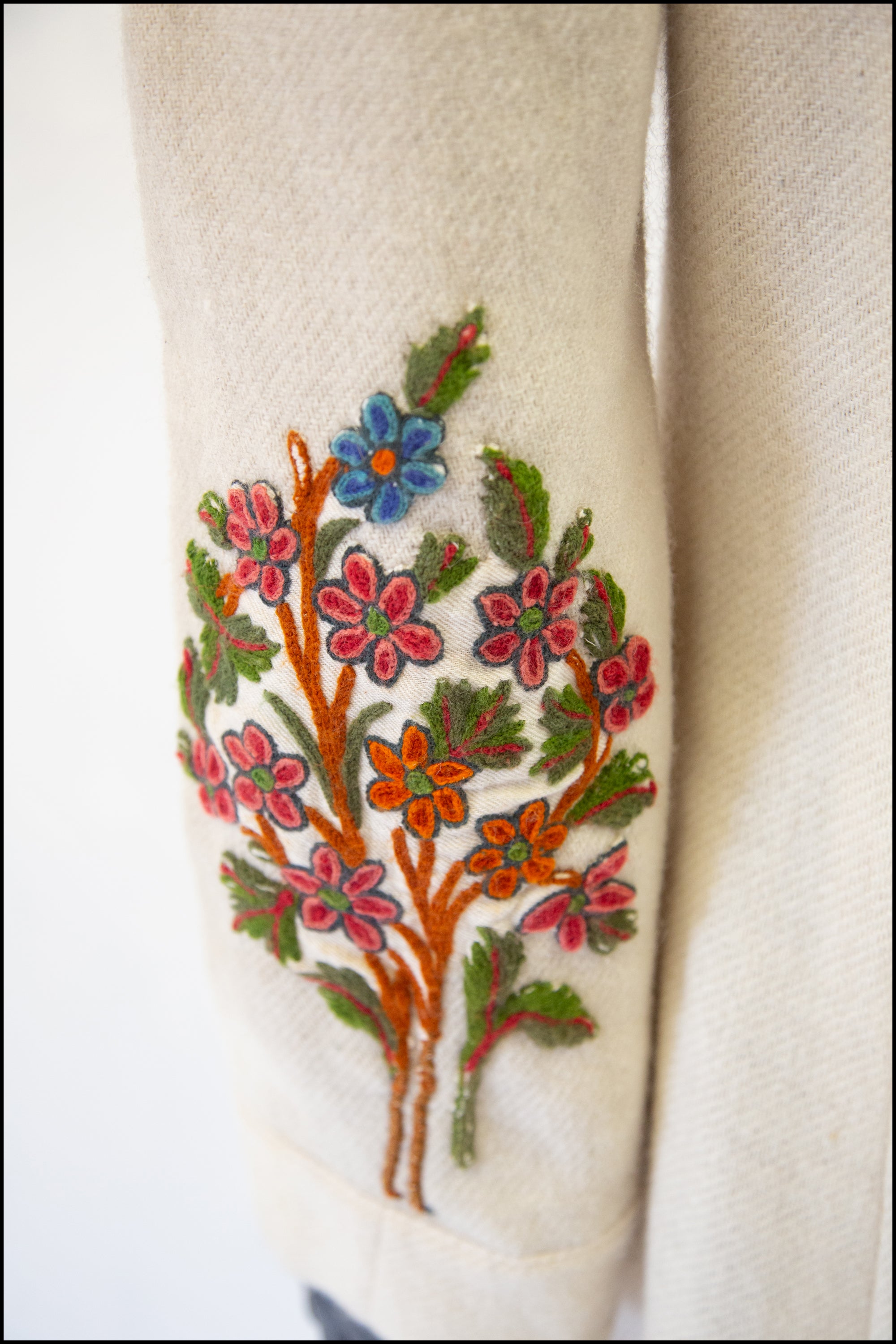 Vintage 1940s Cream Embroidered Wool Maxi Coat