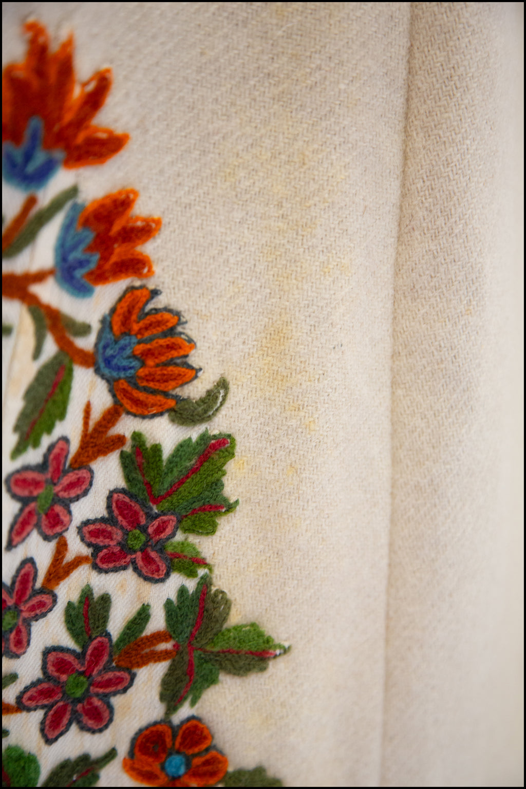 Vintage 1940s Cream Embroidered Wool Maxi Coat