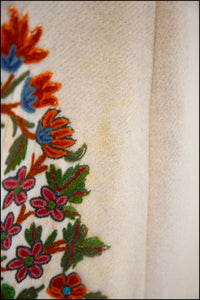 Antique Arts and Crafts Cream Embroidered Wool Maxi Coat