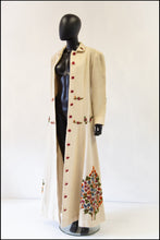 Antique Arts and Crafts Cream Embroidered Wool Maxi Coat