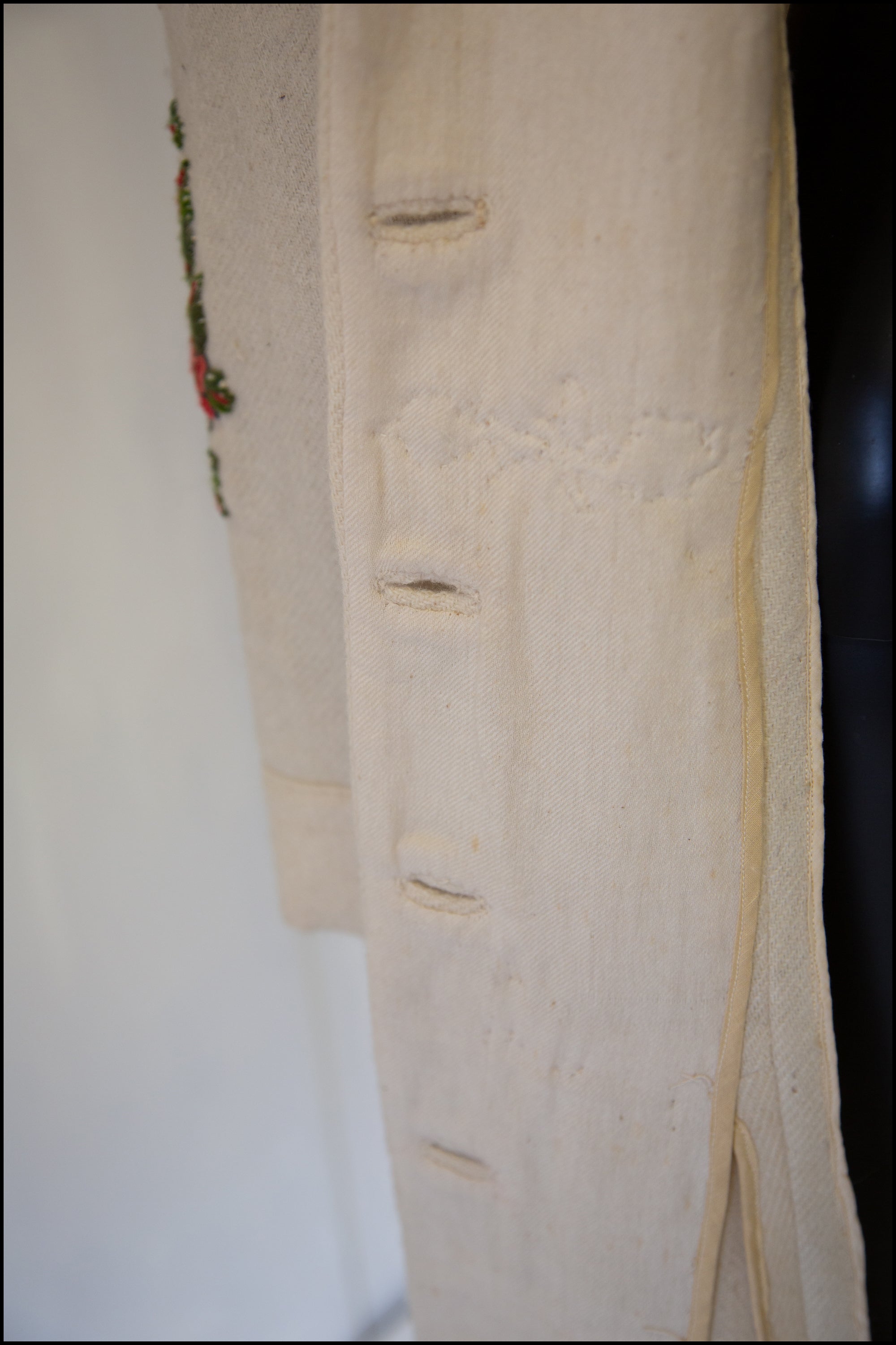 Vintage 1940s Cream Embroidered Wool Maxi Coat
