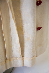 Antique Arts and Crafts Cream Embroidered Wool Maxi Coat
