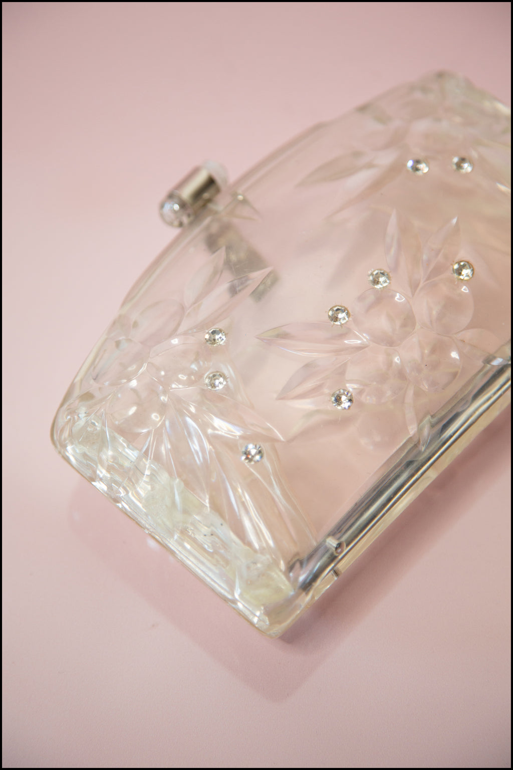 Vintage 1950s Carved Lucite Clutch Bag