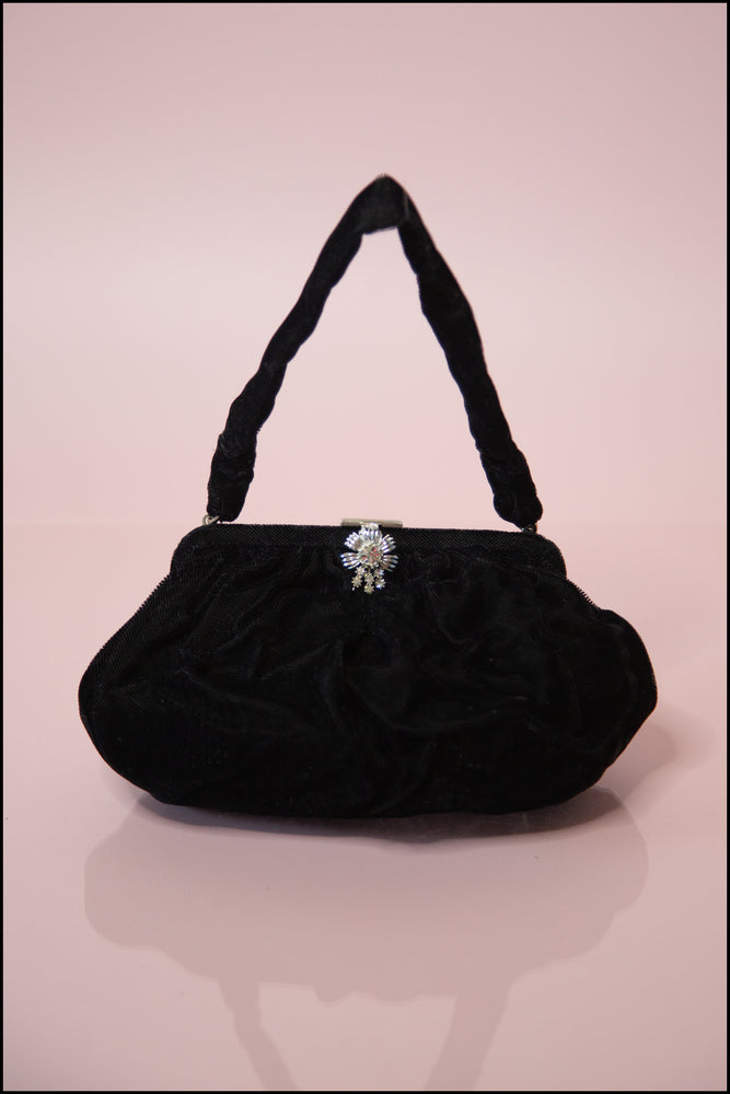 Vintage Clutch Purse  1920s Black Velvet Evening Bag