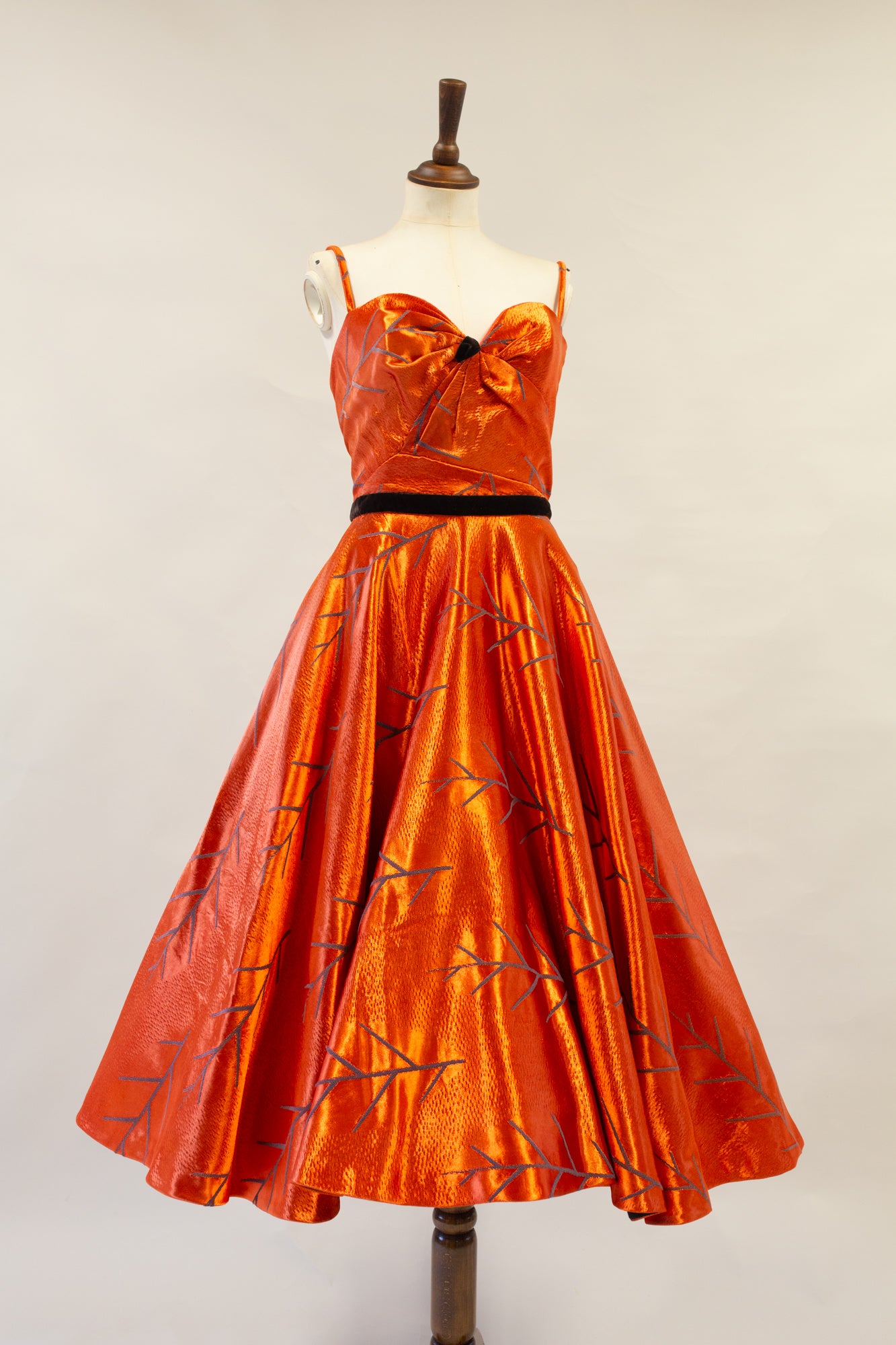 Firebird - Orange Vintage Brocade Midi Dress
