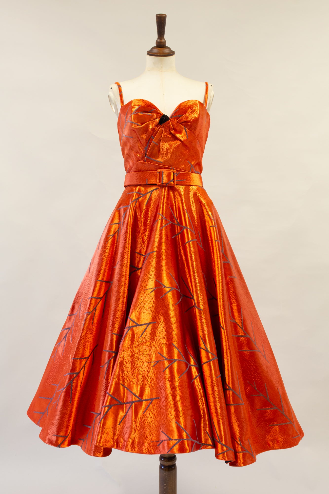 Firebird - Orange Vintage Brocade Midi Dress