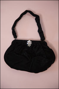 Vintage 1950s Black Velvet Evening Bag