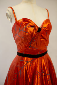Firebird - Orange Vintage Brocade Midi Dress