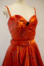 Firebird - Orange Vintage Brocade Midi Dress