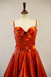Firebird - Orange Vintage Brocade Midi Dress