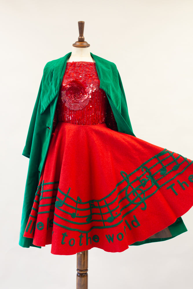 Vintage 1950s Red Wool Festive Musical Skirt