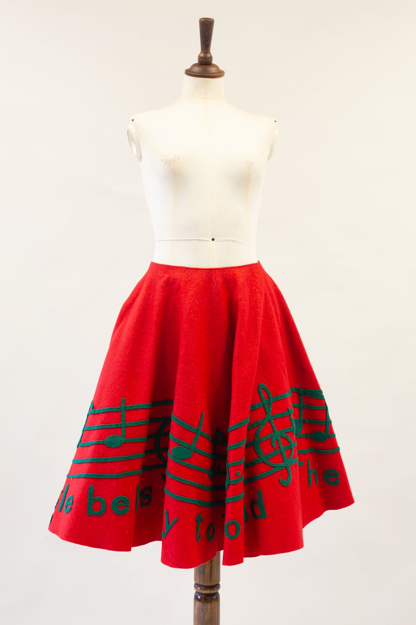 Vintage 1950s Red Wool Festive Musical Skirt