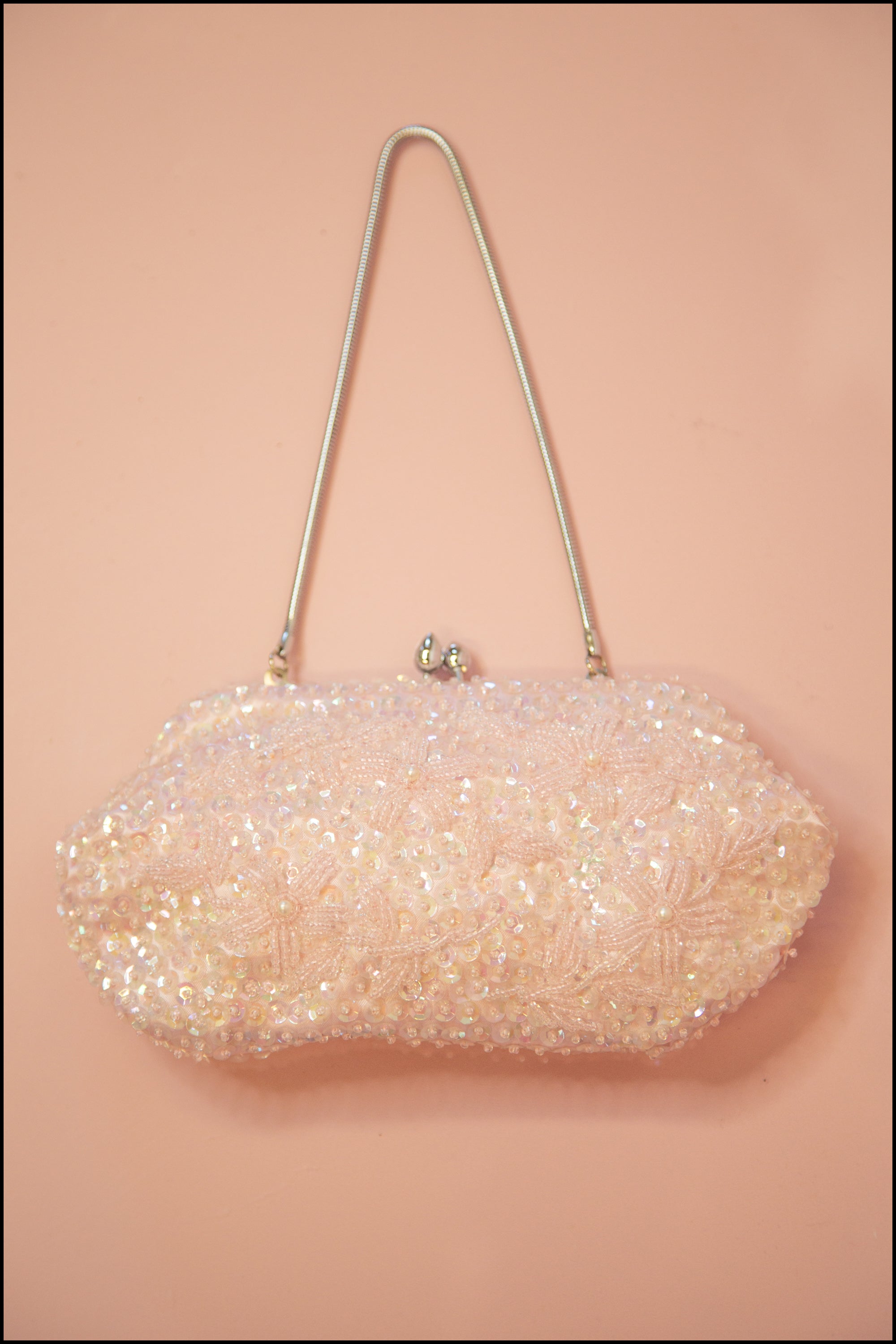 Vintage 1960s Pink Iridescent Beaded Purse