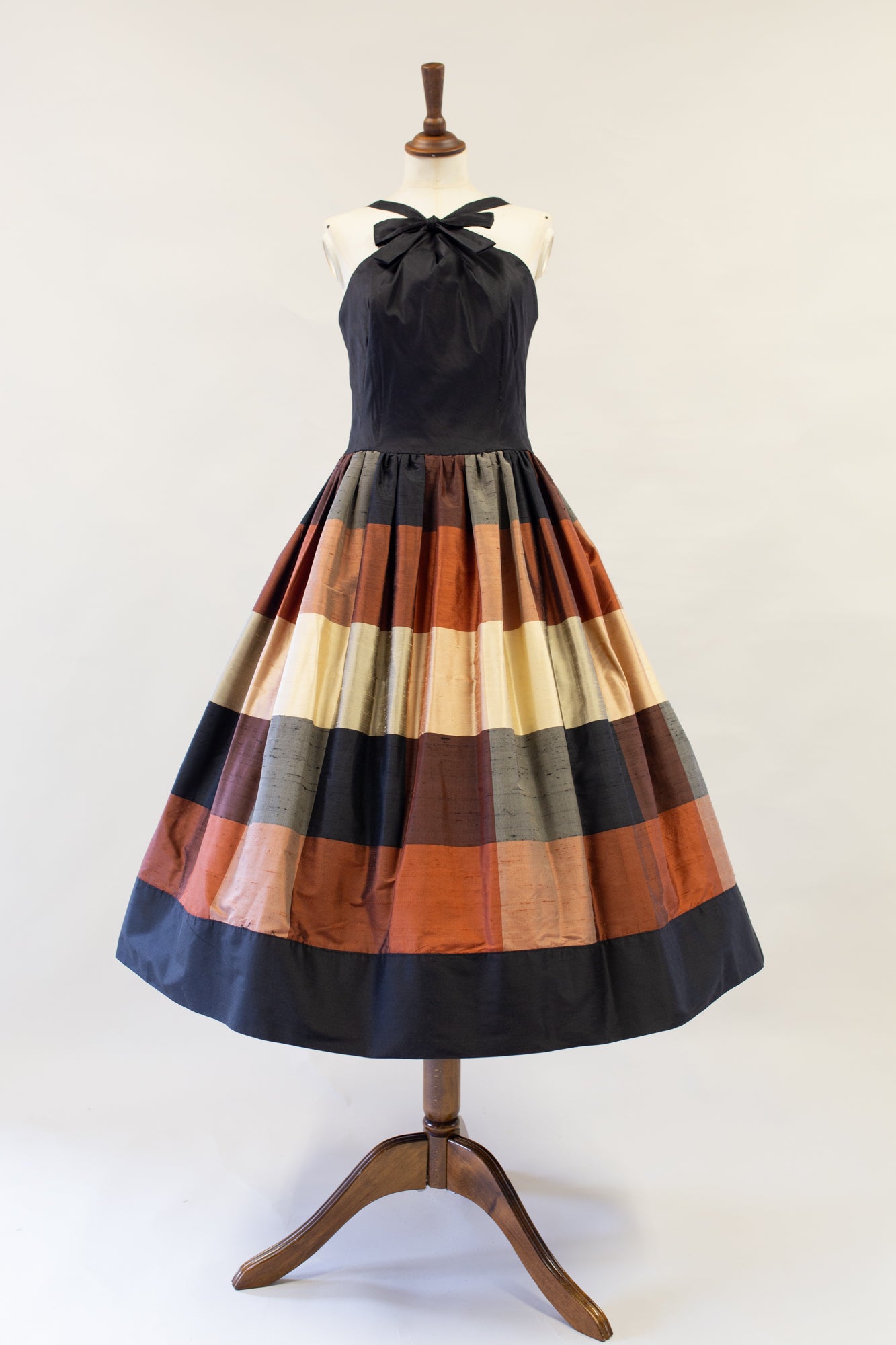 amber silk plaid 1950s audrey hepburn style midi dress designed by alexandra king