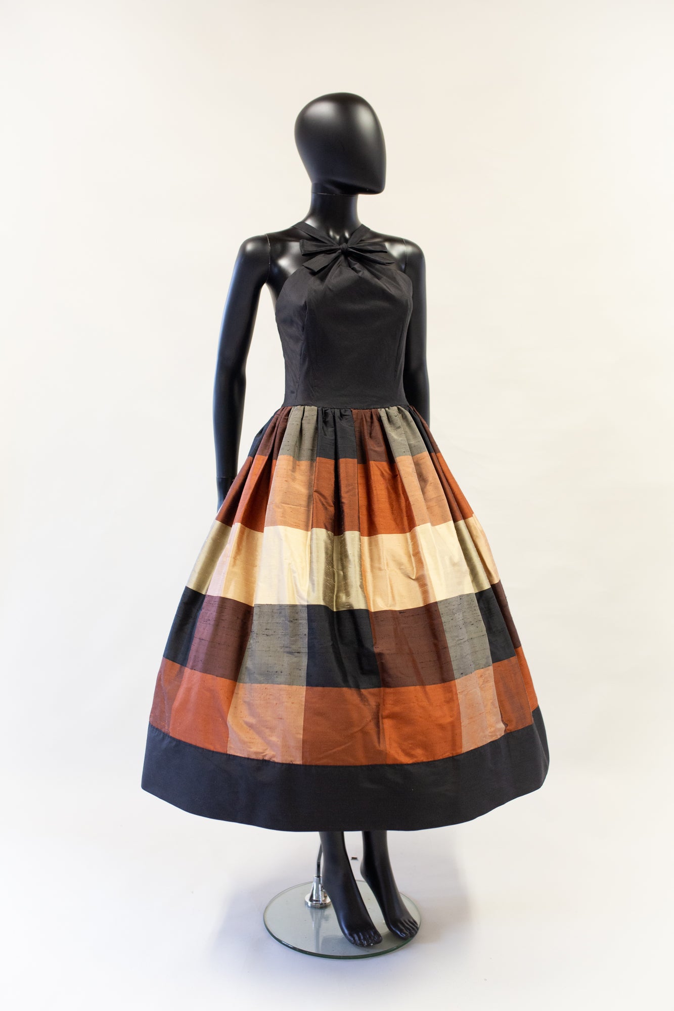 amber silk plaid 1950s style midi dress designed by alexandra king
