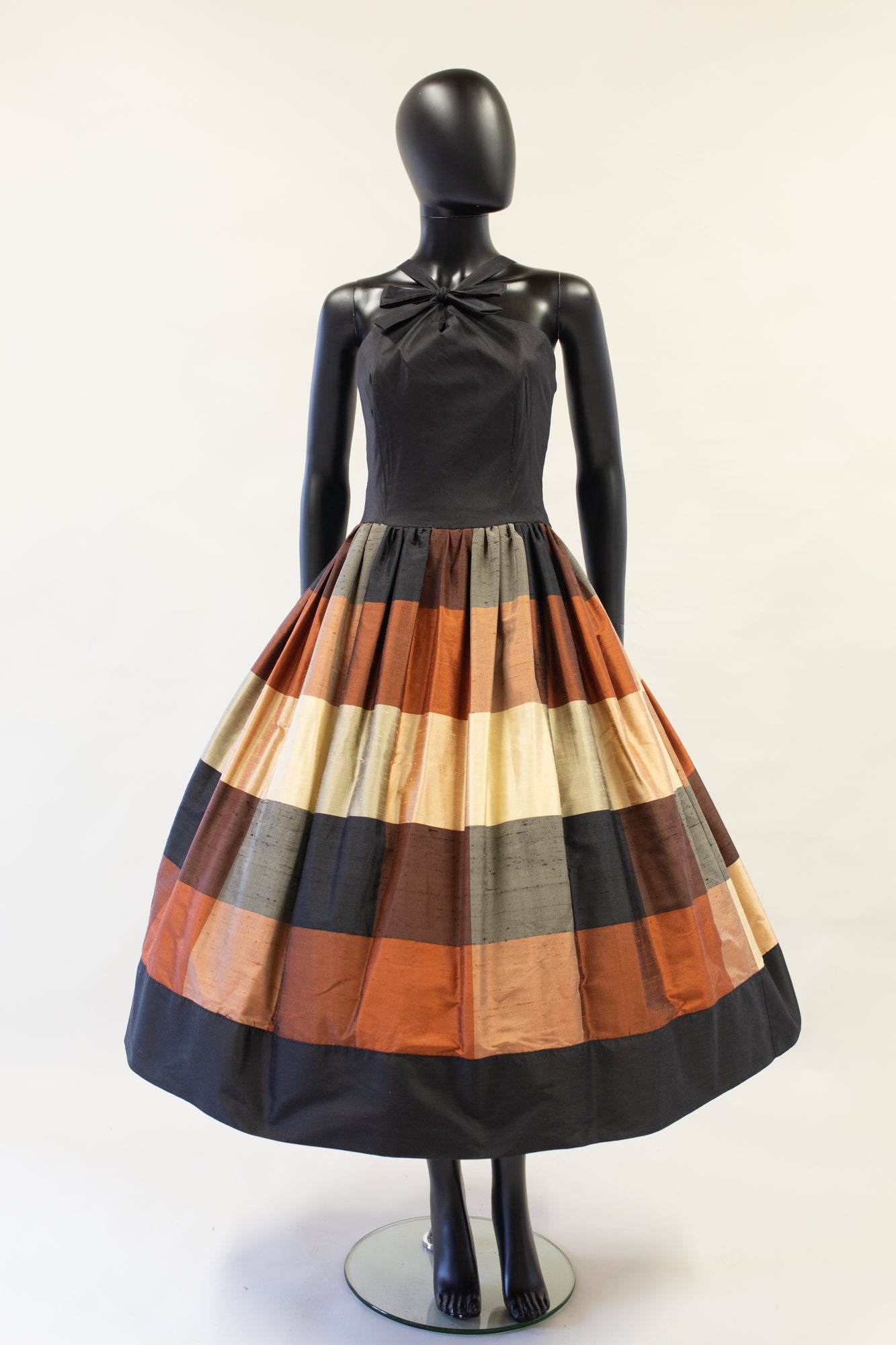 amber silk plaid 1950s style midi dress designed by alexandra king