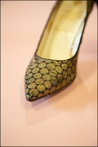 Vintage 1950s Gold Polka Dot Shoes Size 5