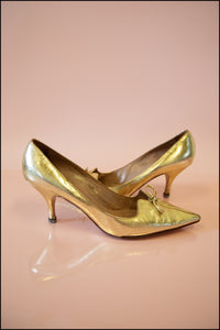 Vintage 1950s Gold Leather Shoes Size 5.5