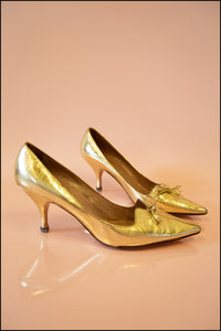 Vintage 1950s Gold Leather Shoes Size 5.5