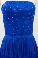 lapis blue silk fringed maxi dress designed  by alexandra king 