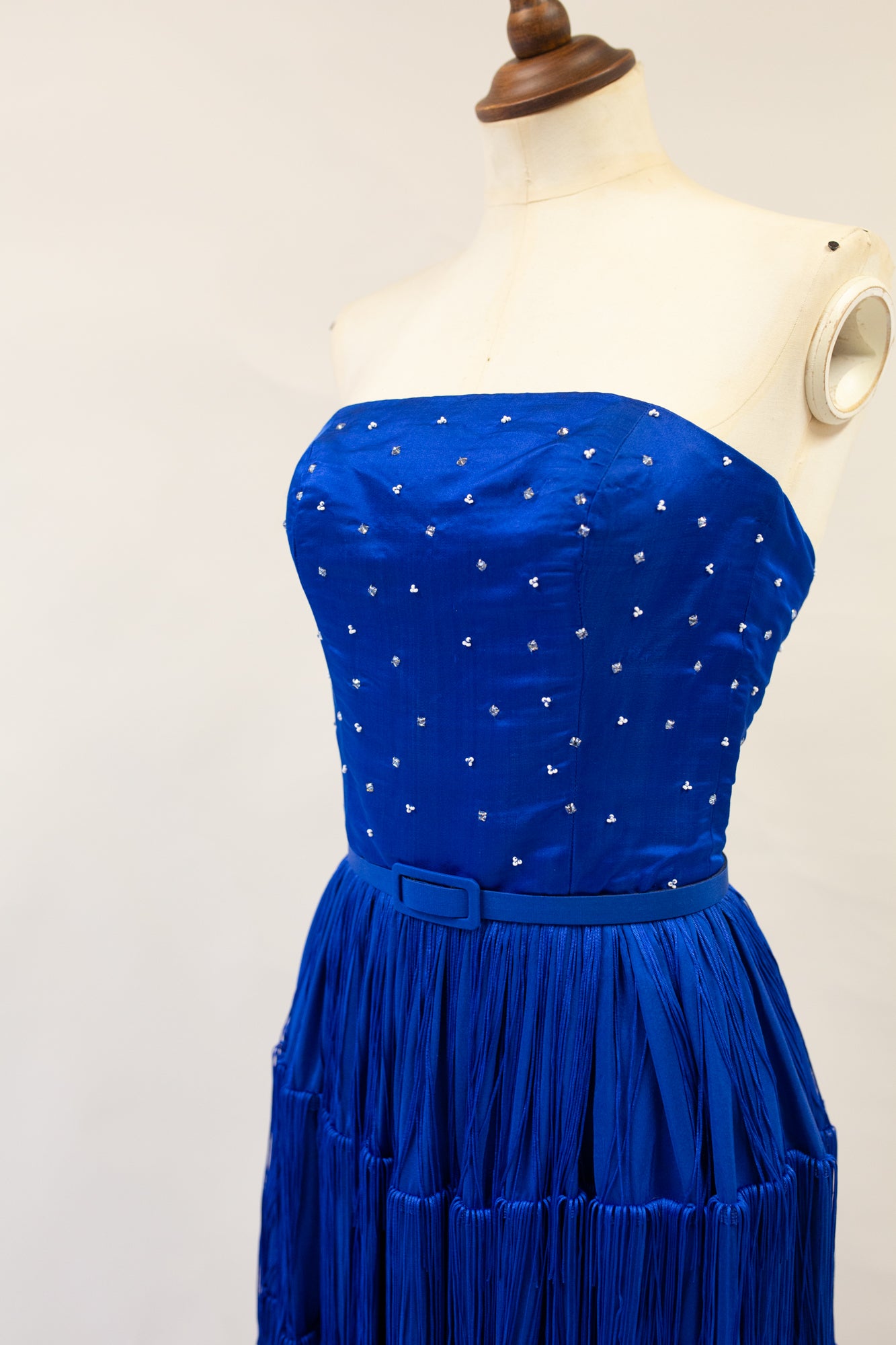 Lapis - Blue Silk Fringed Gown