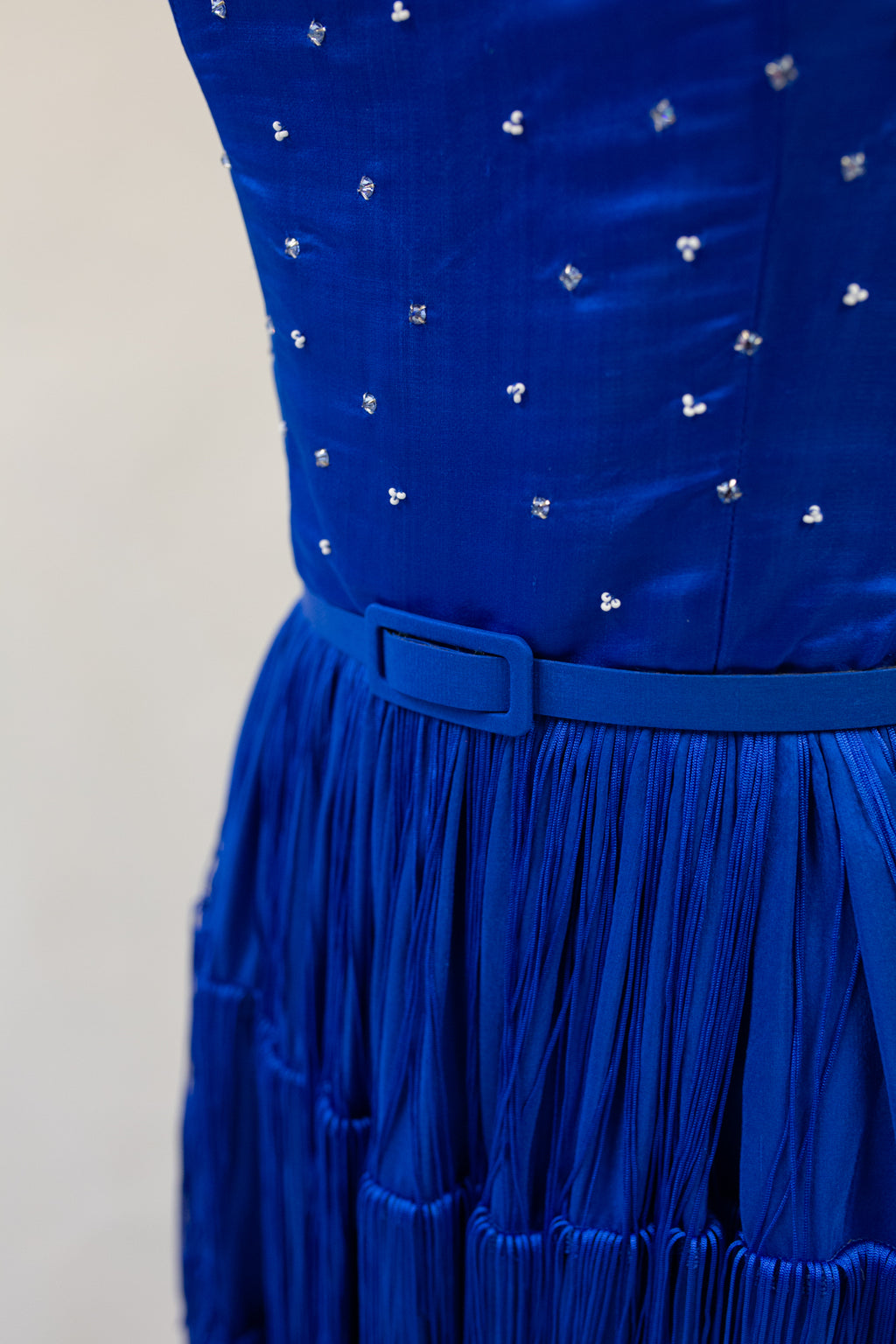 Lapis - Blue Silk Fringed Gown