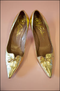 Vintage 1950s Gold Leather Shoes Size 5.5