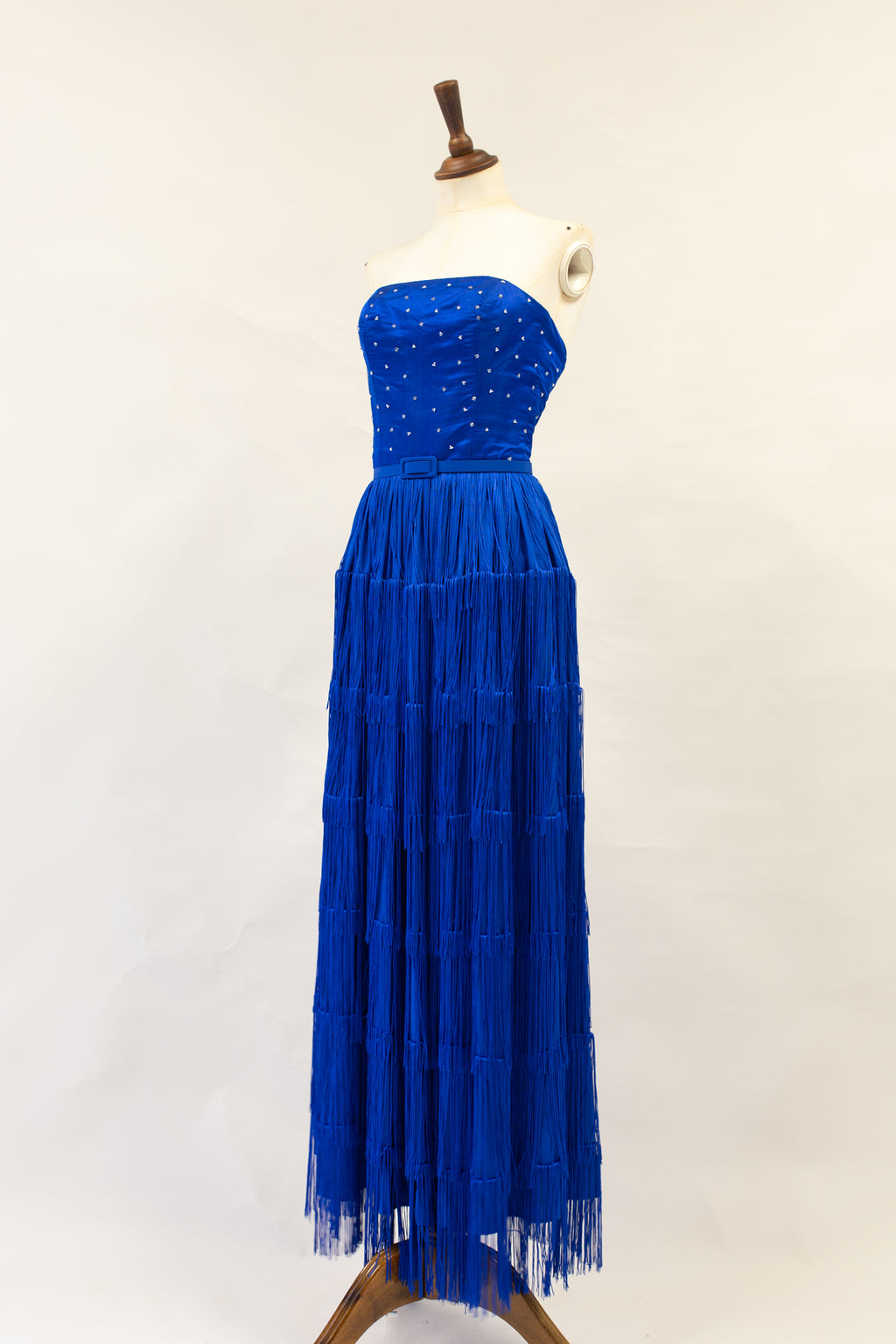 Lapis - Blue Silk Fringed Gown