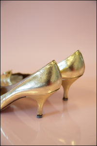 Vintage 1950s Gold Leather Shoes Size 5.5