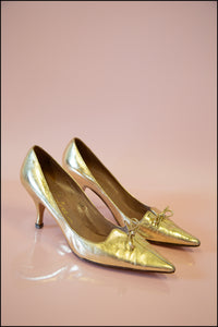 Vintage 1950s Gold Leather Shoes Size 5.5