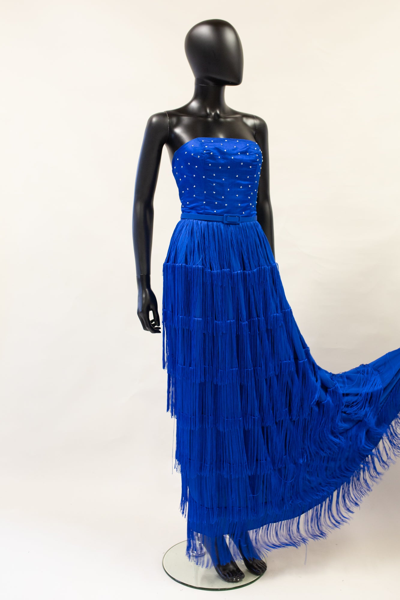 Lapis - Blue Silk Fringed Gown