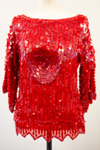 Vintage 1980s Red Silk Sequin Top by Swee - Lo
