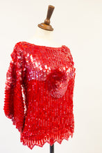 Vintage 1980s Red Silk Sequin Top by Swee - Lo