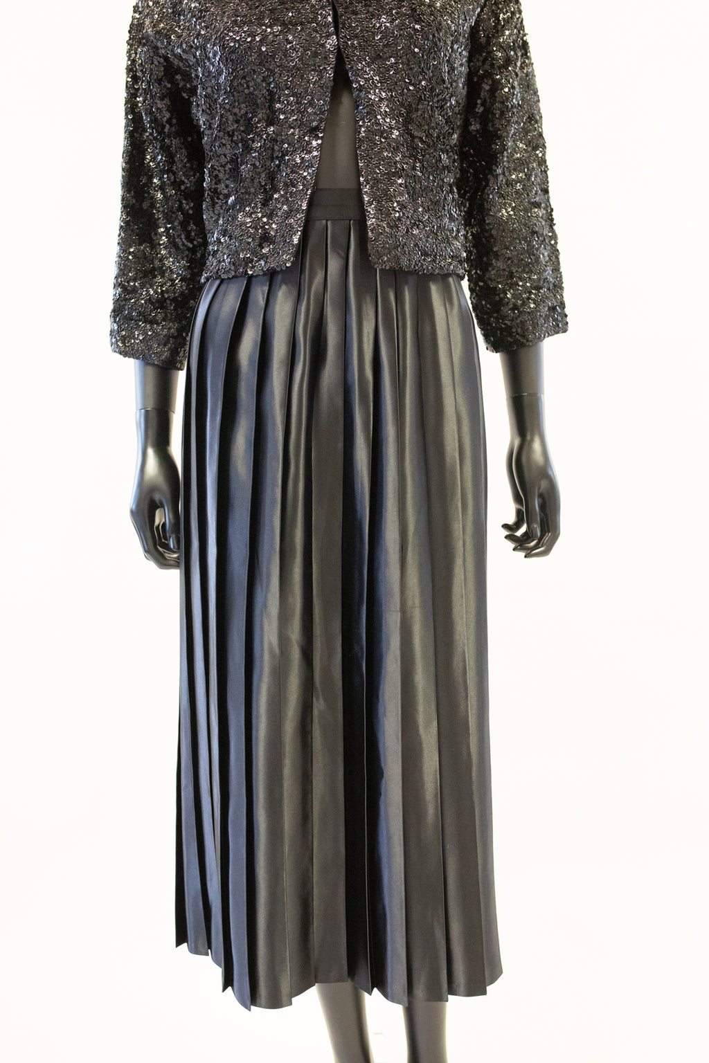 Vintage 1980s Black Satin Pleated Skirt