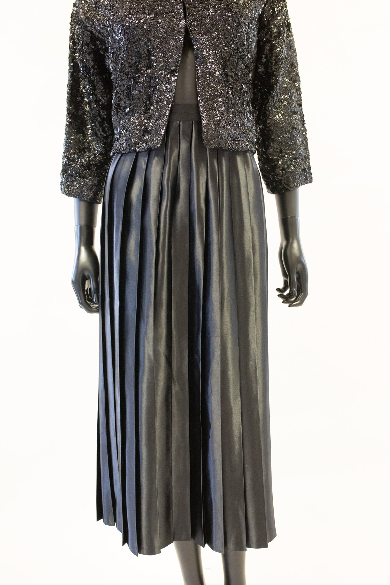 Vintage 1980s Black Satin Pleated Skirt