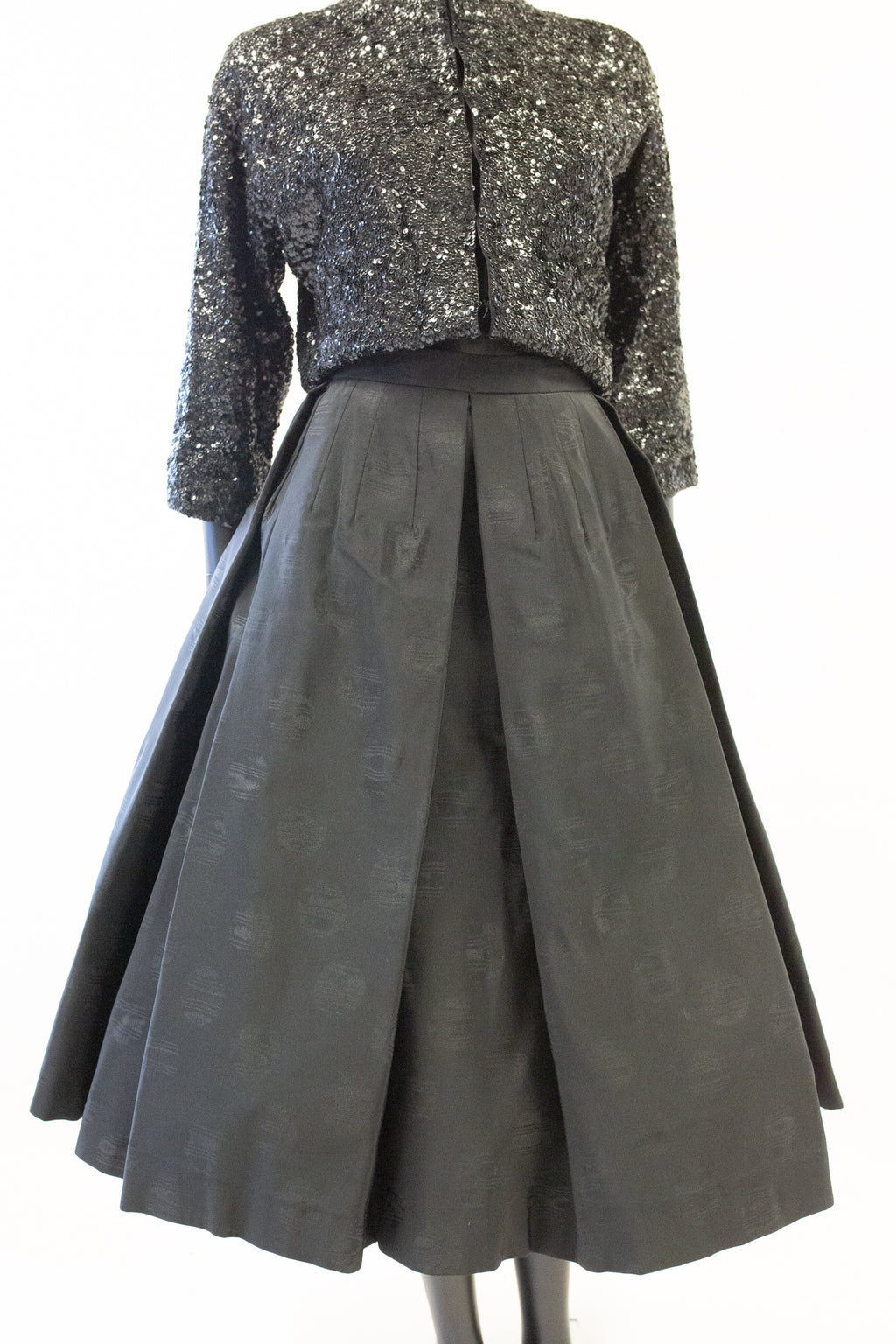 Vintage 1950s Black Moire Full Skirt