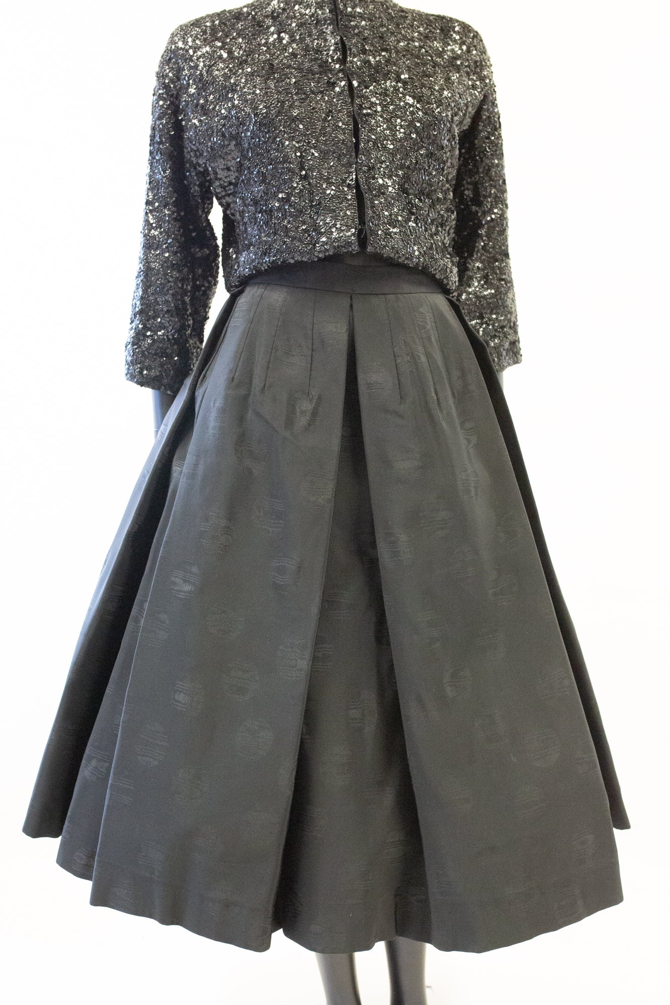 Vintage 1950s Black Moire Full Skirt