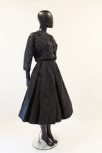 Vintage 1950s Black Moire Full Skirt