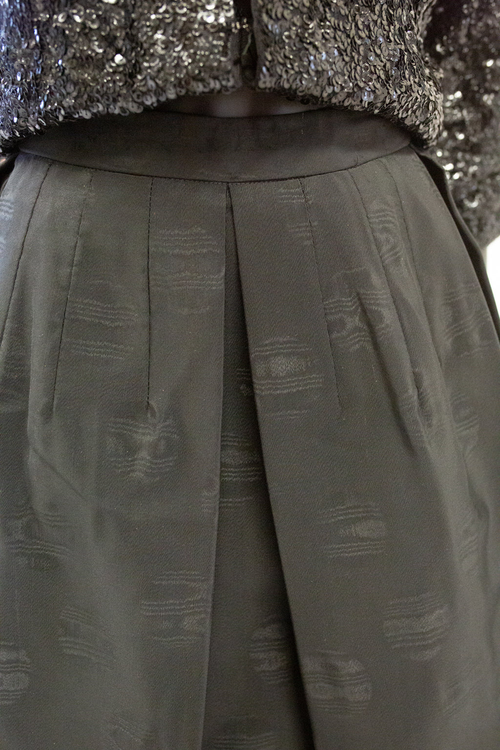 Vintage 1950s Black Moire Full Skirt