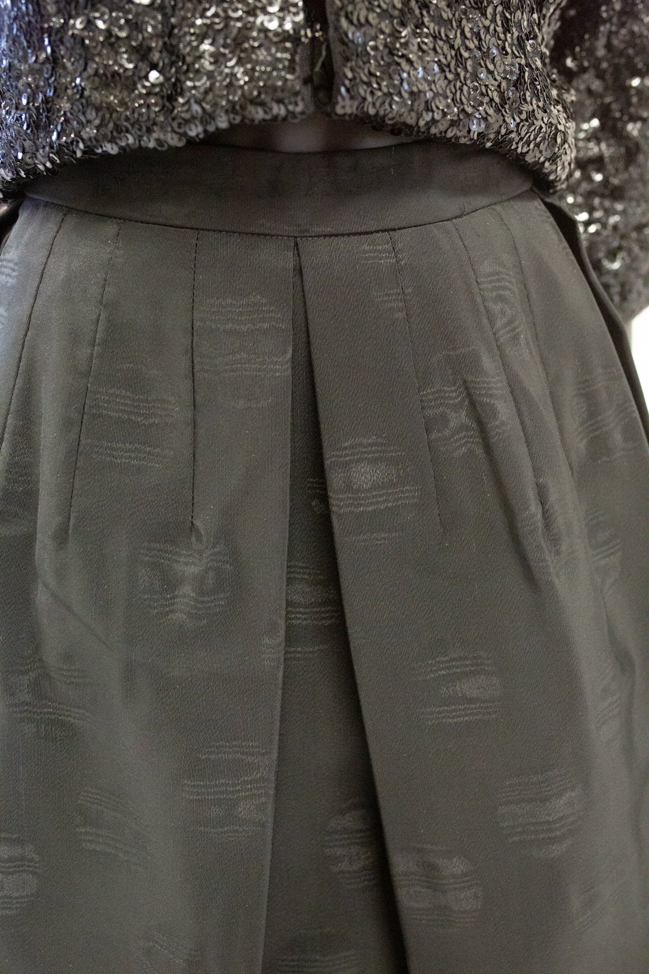 Vintage 1950s Black Moire Full Skirt