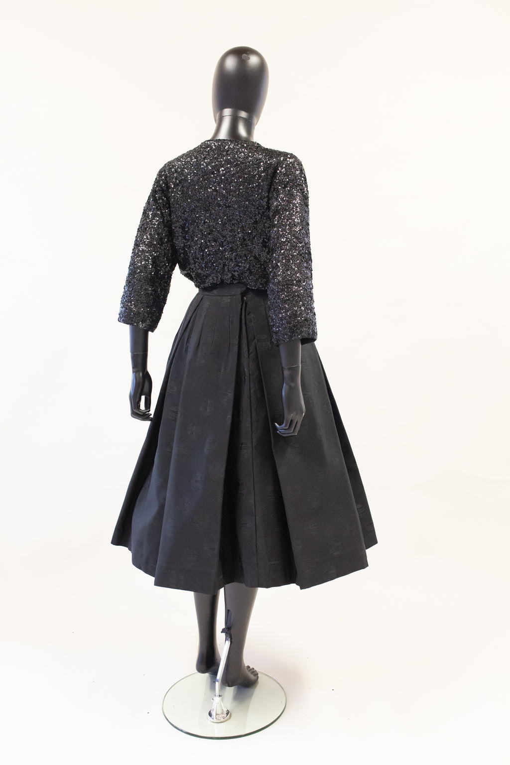 Vintage 1950s Black Moire Full Skirt