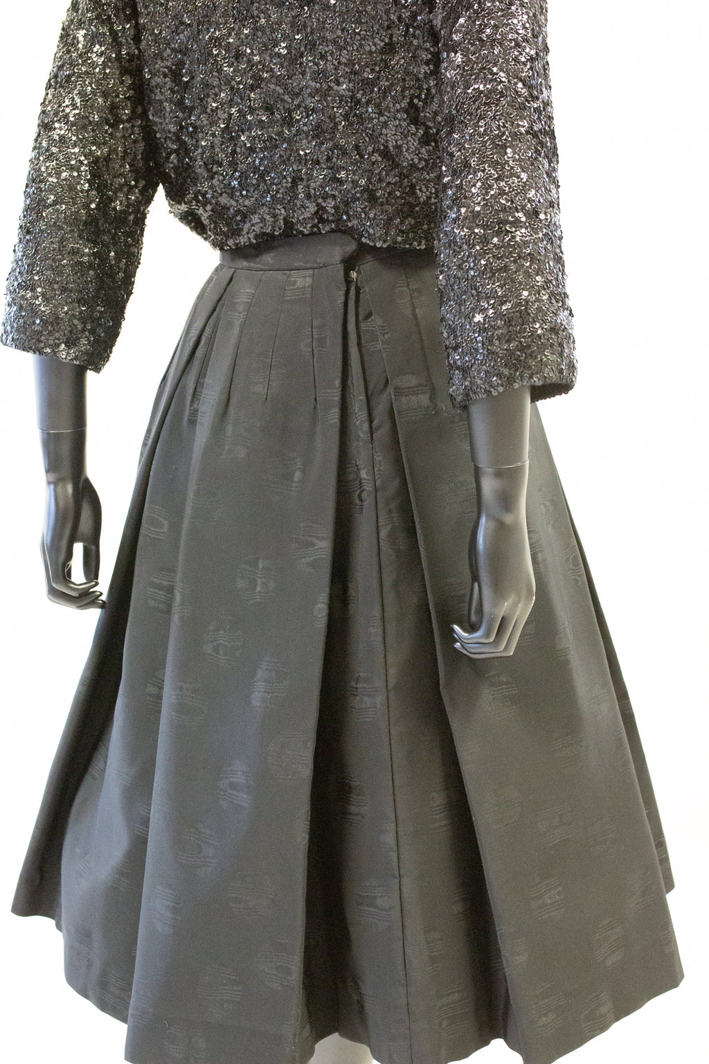 Vintage 1950s Black Moire Full Skirt
