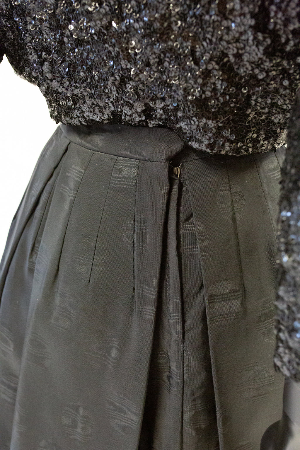 Vintage 1950s Black Moire Full Skirt