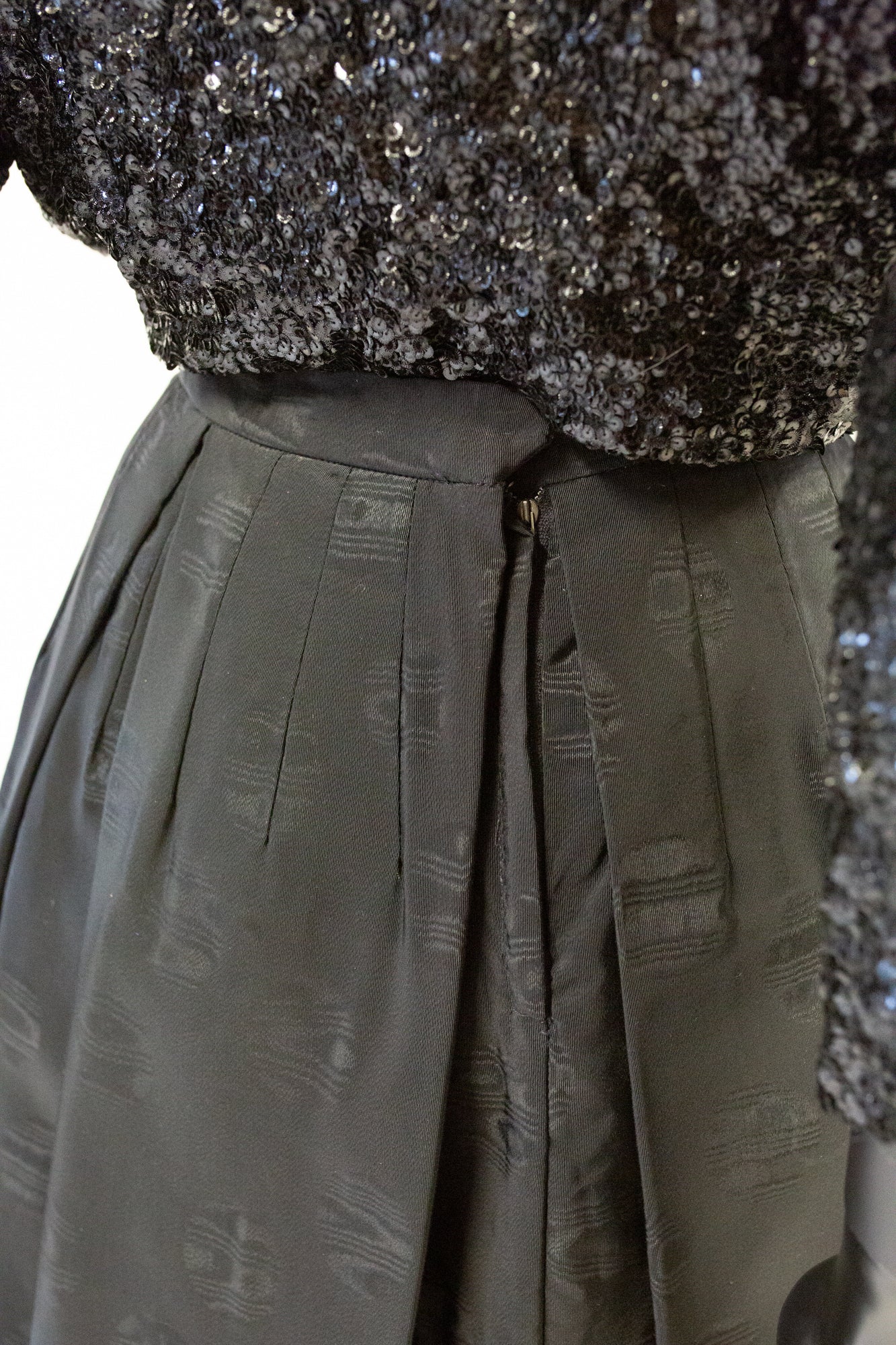 Vintage 1950s Black Moire Full Skirt